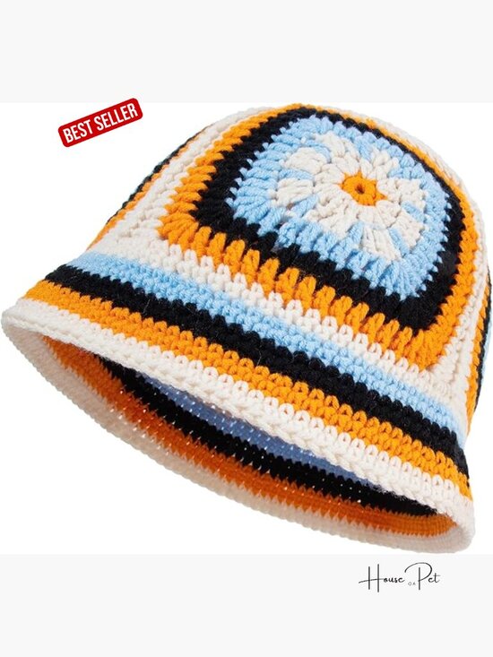 Handmade Crochet Knitted Bucket Hat Floral Pattern Adjustable main image 6